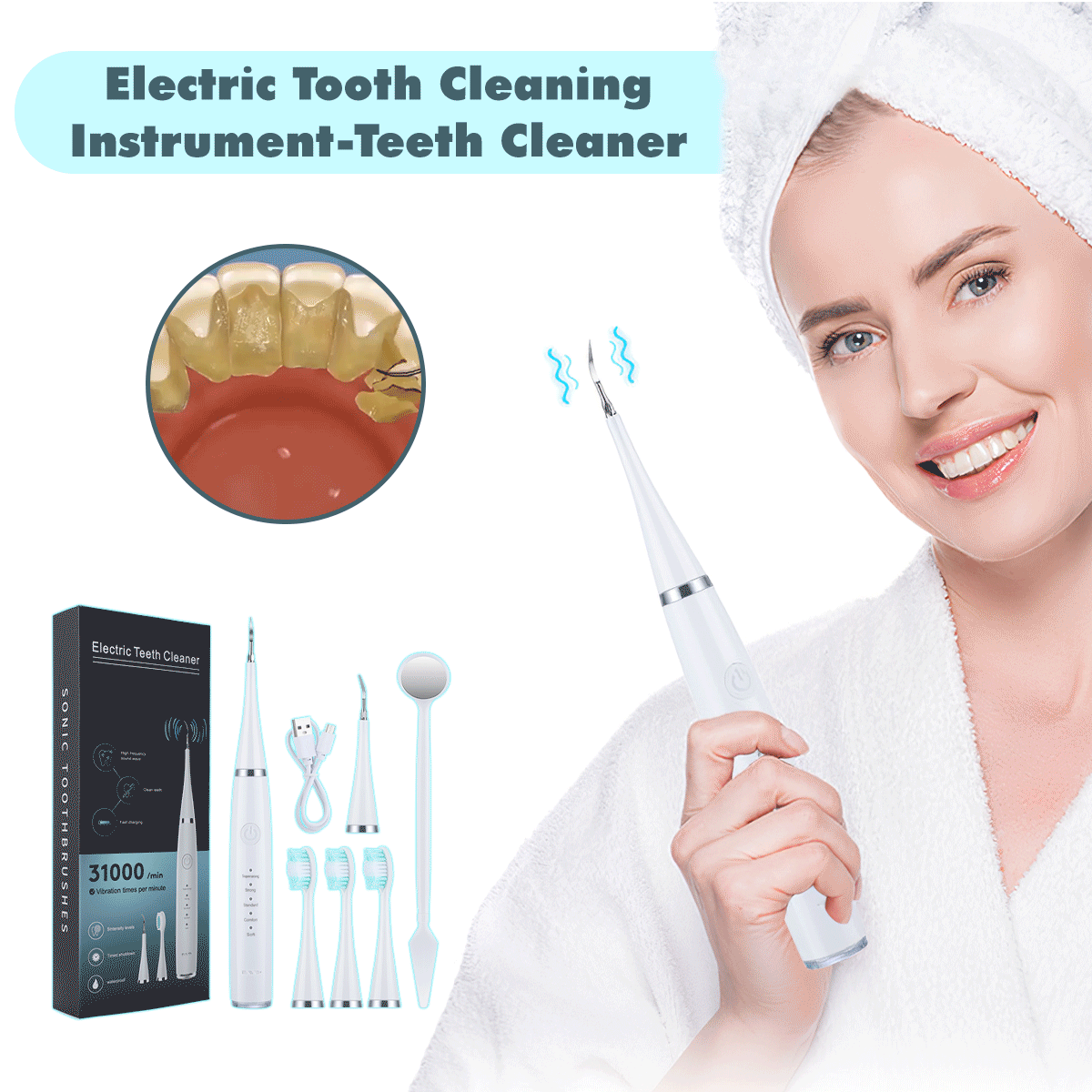 Ultrasonic dental scaler - With LED screen and accessories
