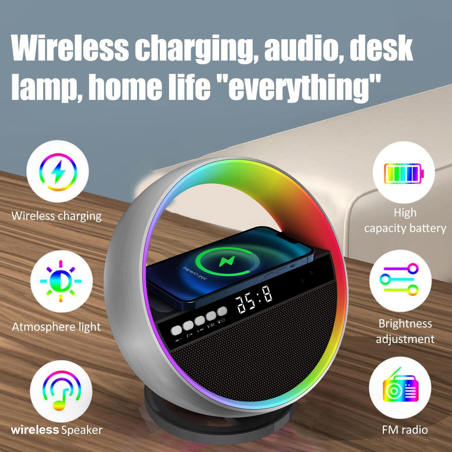 RGB Smart Lamp - Wireless Charger - Speaker - Bluetooth APP Control