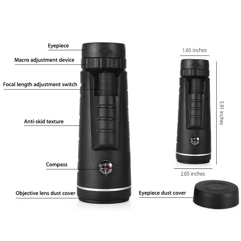 Monocular Telescope - inklusive Smartphone-Halter - Mit Tripod