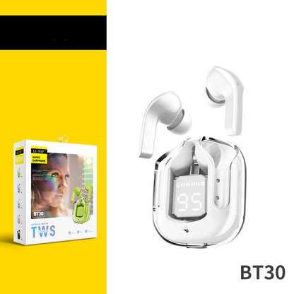 Bluetooth-Kopfhörer mit Kristall-Ohrhörern – Transparent – ​​Rauschunterdrückung