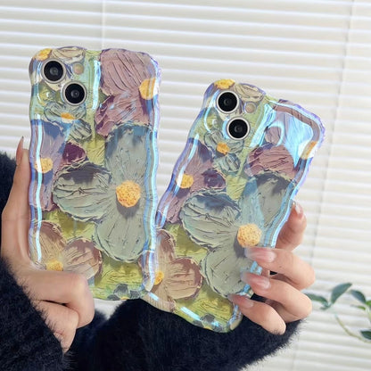 3D retro oil painting flower iPhone case