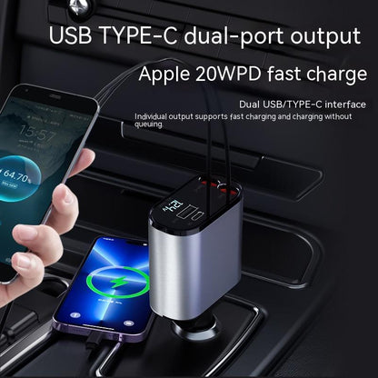 100W ultra fast charger for the car - Cables included - iPhone and Type C